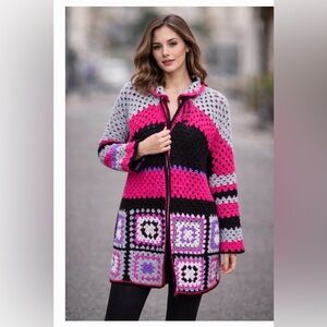 Hand knit granny square Colorful Crochet Women's Sweater